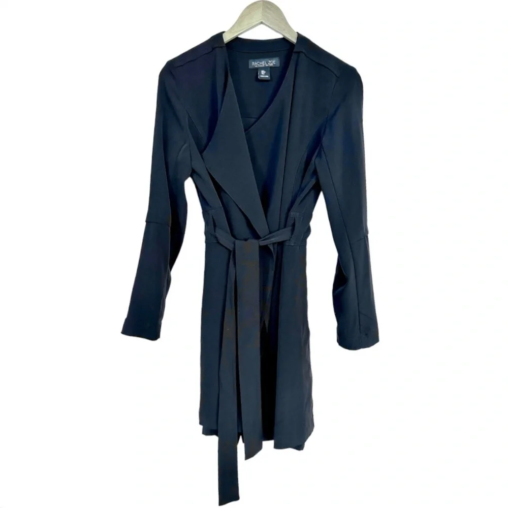 Rachel Zoe True Wrap Trench Coat Dress Long Sleeve Black Size Small - Picture 16 of 16